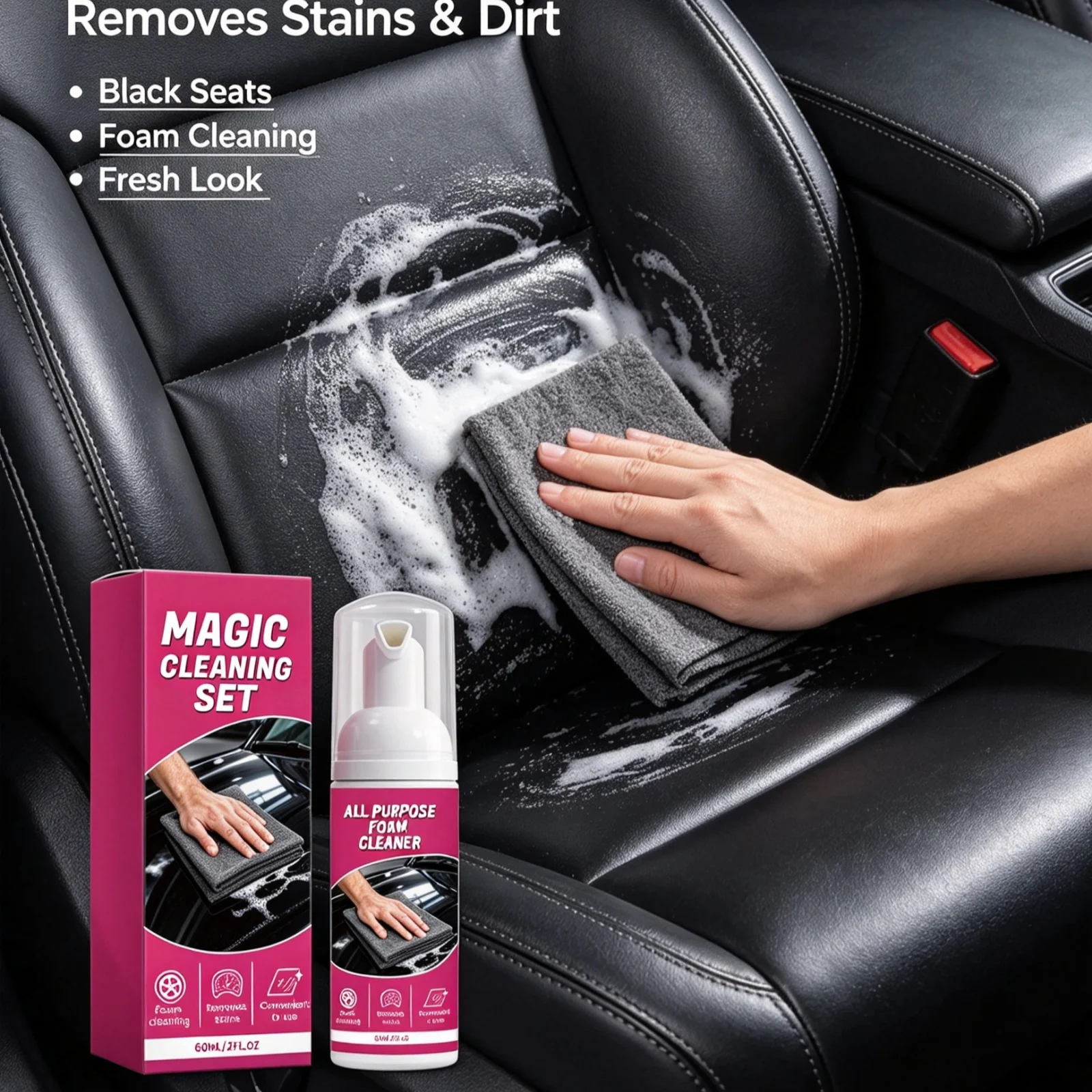 Car Interior Cleaning Foam Leather Dust Stain Removal Anti-Aging Protection Dashboard Refurbishment Maintenance with Nano Cloth