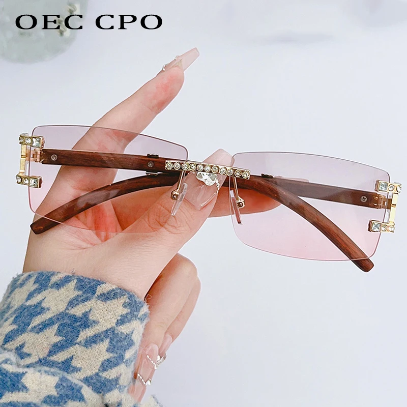 Rectangle Diamonds Punk Sunglasses Women Luxury Rhinestone Rimless Sun Glasses Men Shades UV400 Square Eyewear Frameless Gafas