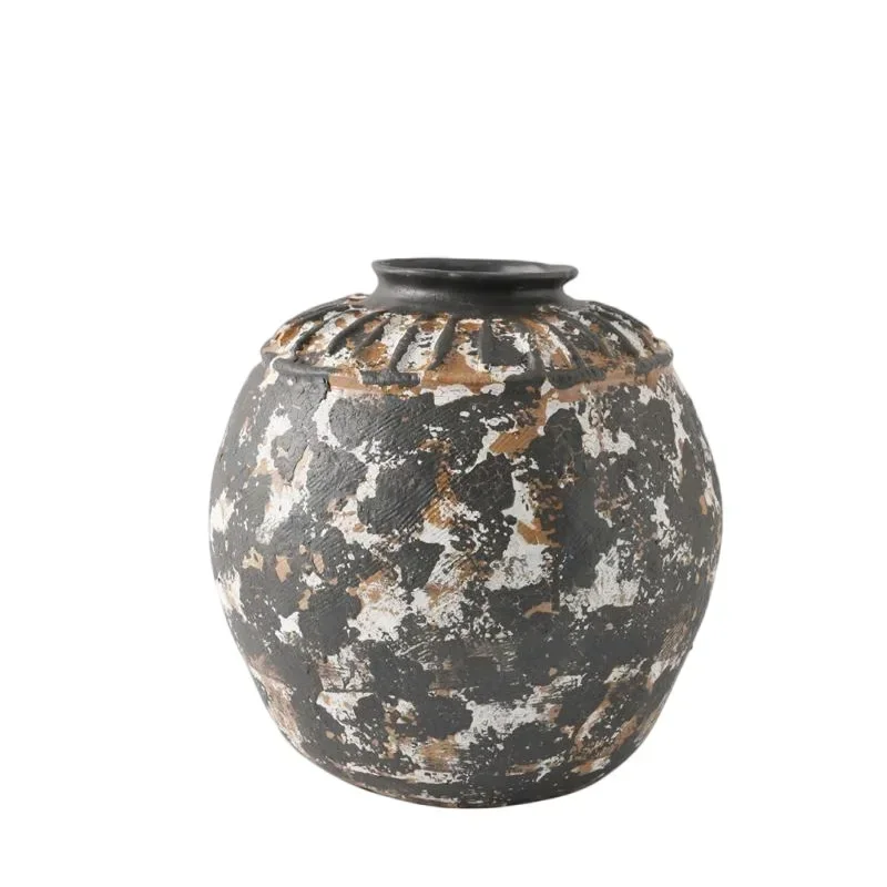 Round belly ceramic vase retro home model room coarse pottery pottery pot flower decoration