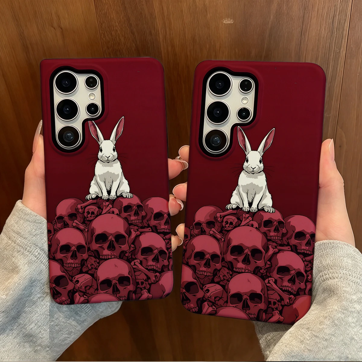 Rabbit On Skulls Phone Case For Samsung Galaxy S26 S25 Ultra S24 S23 Plus Hard Shock‑Absorption 2-in-1Protective Cover
