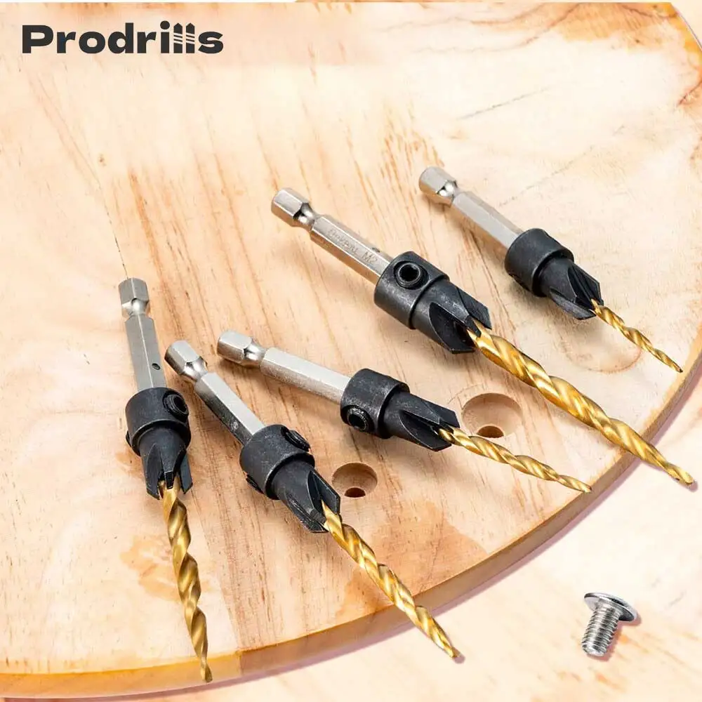 

Wood Countersink Drill Bit Set Imperial Tapered Drill 1/4" Hex Shank for Woodworking 7/64 9/64 11/64 3/16 7/32