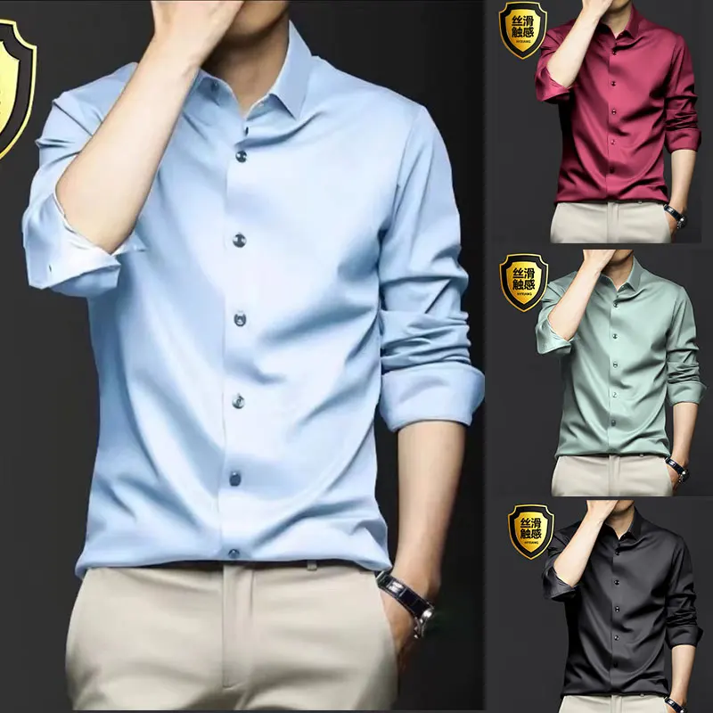 6XL men's shirt formal long sleeve Spring and autumn ice silk large size business casual high quality free wear breathable