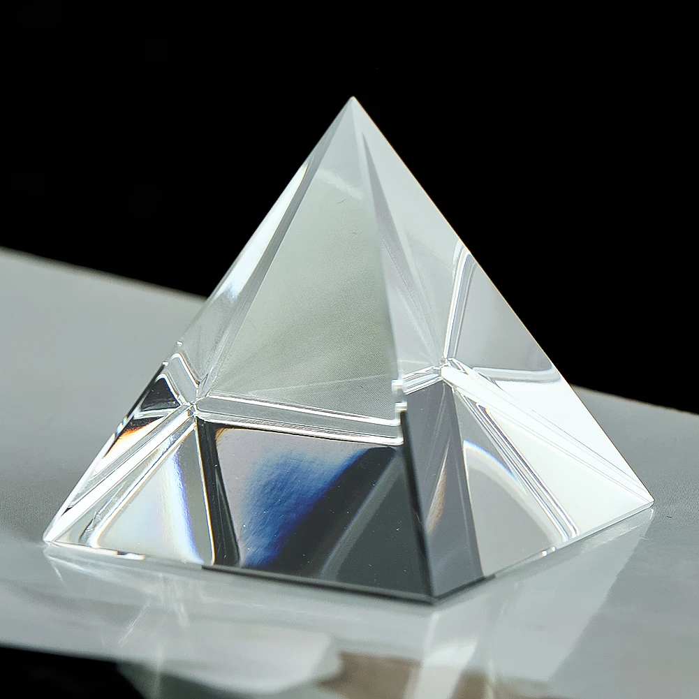 Clear Crystal Pyramid Sculpture Optical Glass Prism Energy Decor Feng Shui Table Ornament Photography Light Refraction Figurine