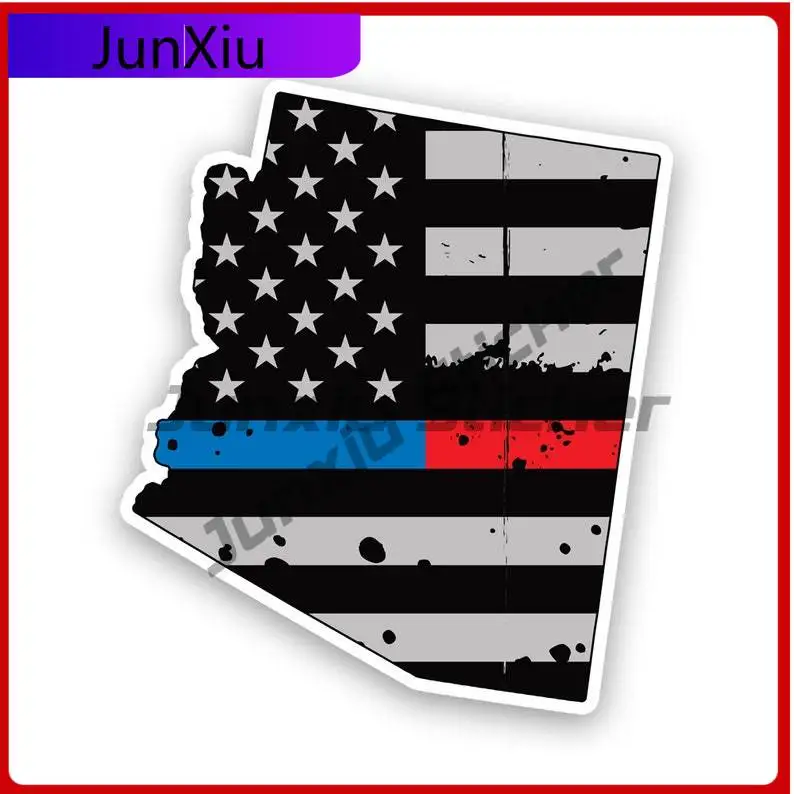 

Distressed Thin Blue Red Line Arizona State Shaped Subdued Us Flag Sticker Uv Protected Decalsusa Flag First Responder Car