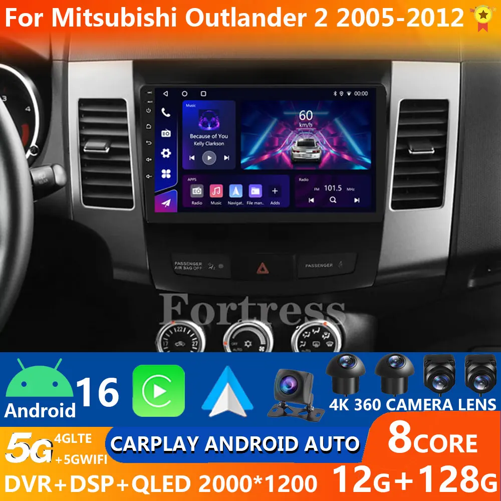 Android Auto Radio del coche para Mitsubishi Outlander Xl 2 2005-2012 para Citroen c-crosser Peugeot 4007 reproductor Multimedia 2din Carplay