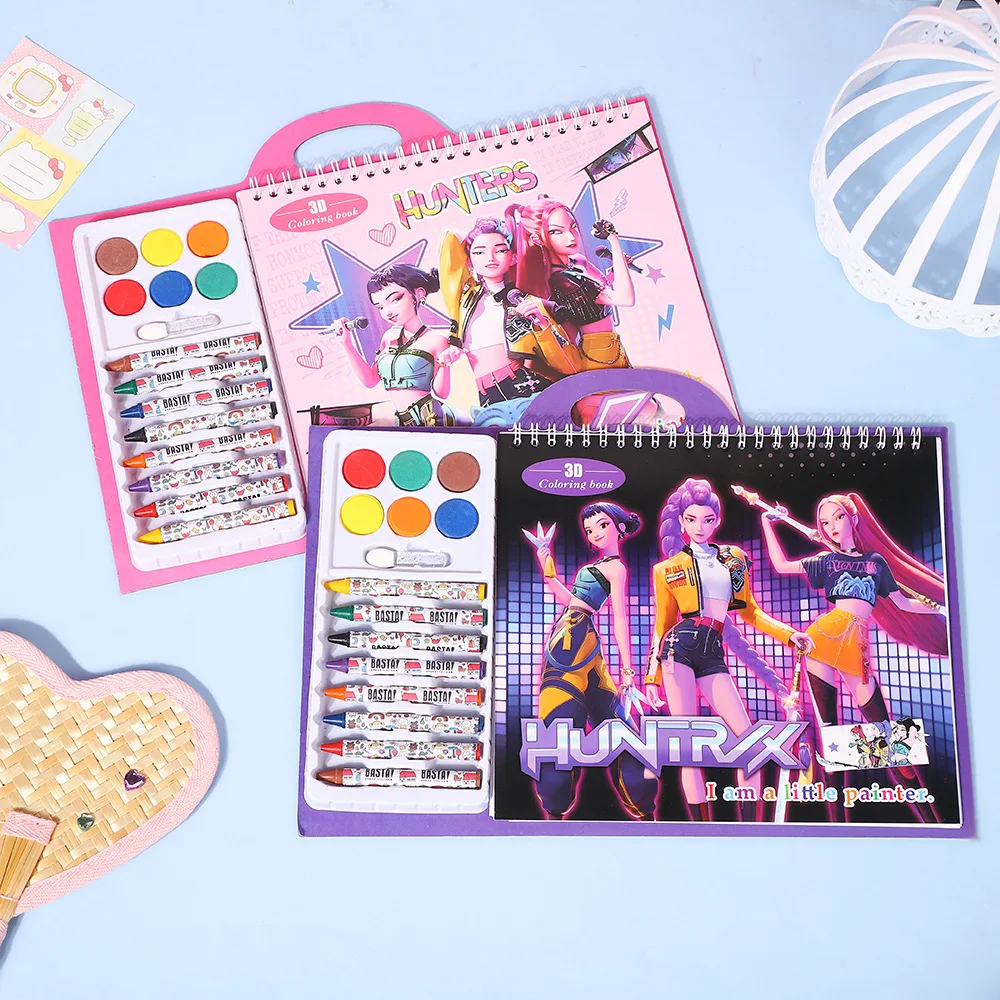 New Kpop Devil Hunter cute anime Color Coloring Book Art Book Safety Painting Coloring Book Comes with Paint Birthday Gift girl