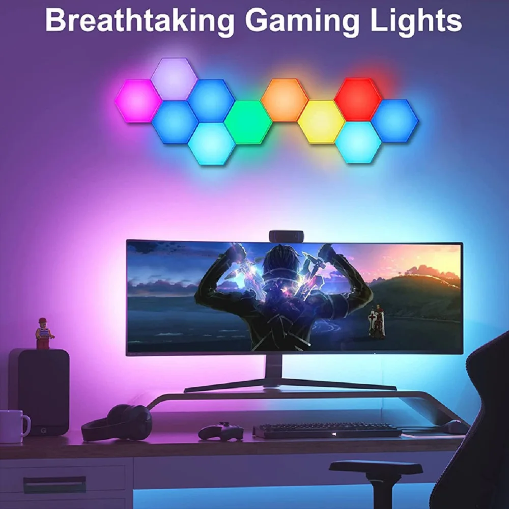 RGB Intelligent Hexagonal Wall Lamp Color-changing Night Light DYI Shape Music Rhythm APP Control For Game Room Bedroom Decor