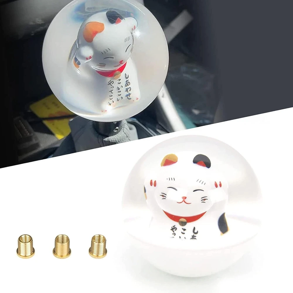 

Universal Acrylic Shift Head Cute Fortune Lucky Cat Round Ball Shift Knob Manual Gear with 3 Thread Adapters M12X1.25 M10X1.5