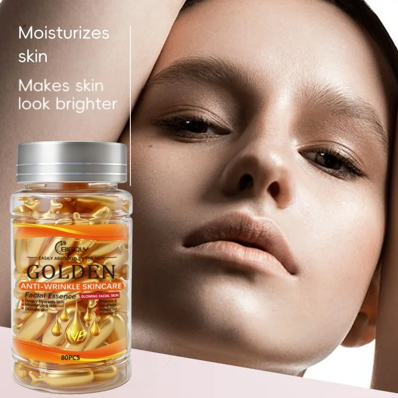 80 Cápsulas de Sérum Facial Anti-Rugas, Rico em Vitaminas C, E e Esqualano, Hidrata e Nutre a Pele, Deixando-a Suave e Delicada, Embalado em Formato d