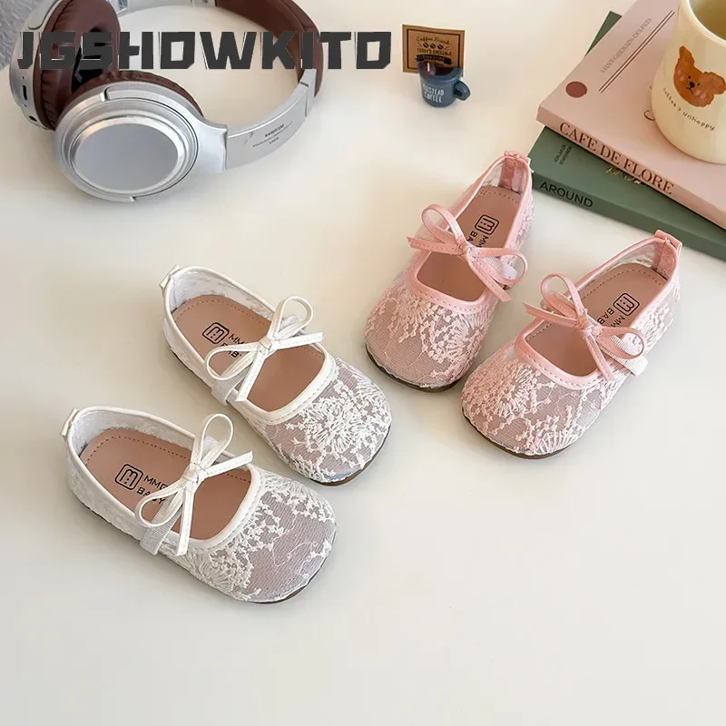JGSHOWKITO Children Sandals for Girls Breathable Sweet Summer New Fashion Soft Anti-slippery Embroidery Chic Princess Mesh Shoes
