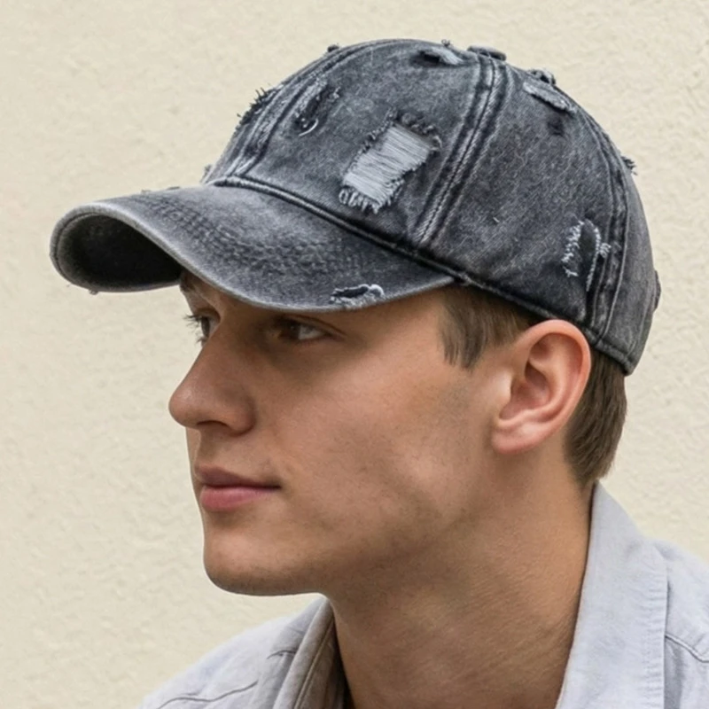 1 Stück Y2K-Style Cowboy-Baseballkappe mit Löchern für Damen und Herren, Klassische Kappe mit Gebogenem Schirm und Weichem Oberteil – Detail 3