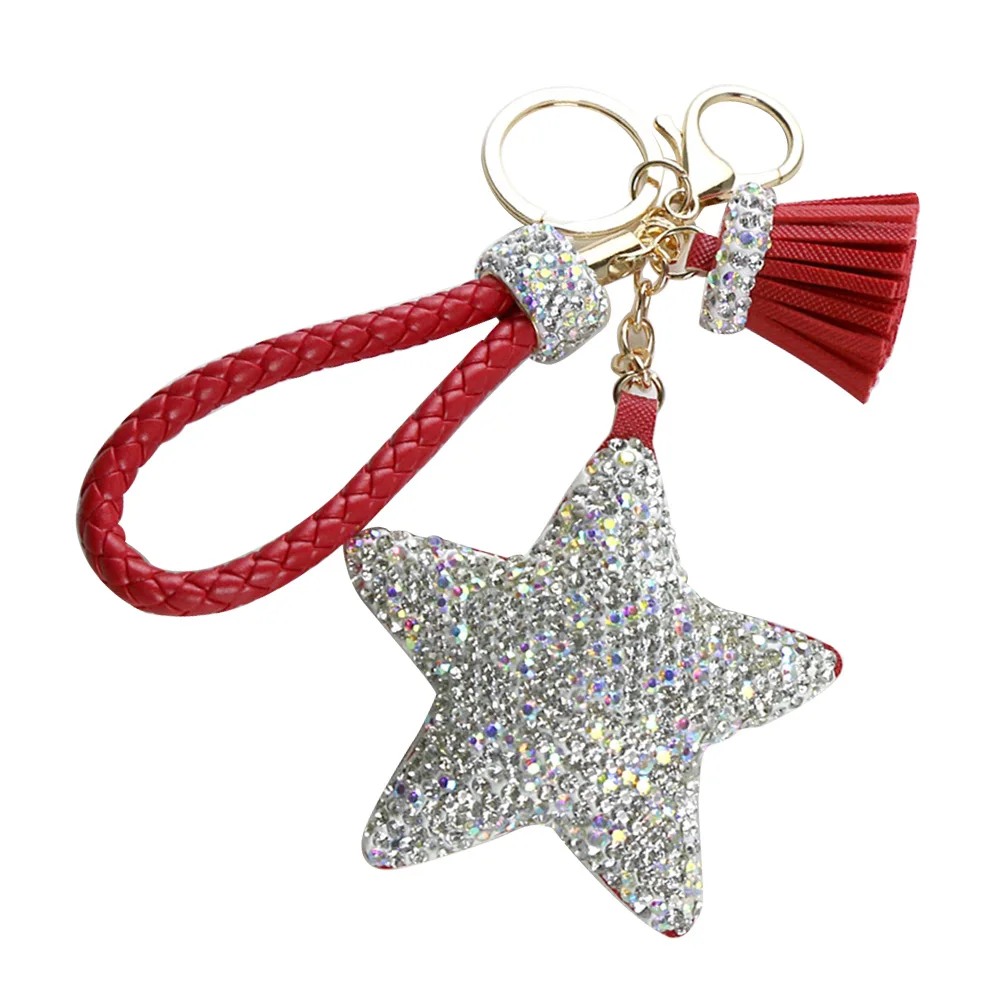 

Pentagram Shaped Keyring Pendant Bag Rhinestone Keychains Charm Creative Key Holder Jewelry Accessory