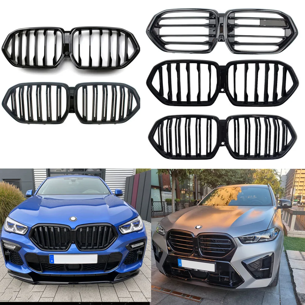 

X6M Style Front Grill Gloss Black Kidney Grille For BMW G06 X6 2019-2023 M50i M60i LCI 2024 2025