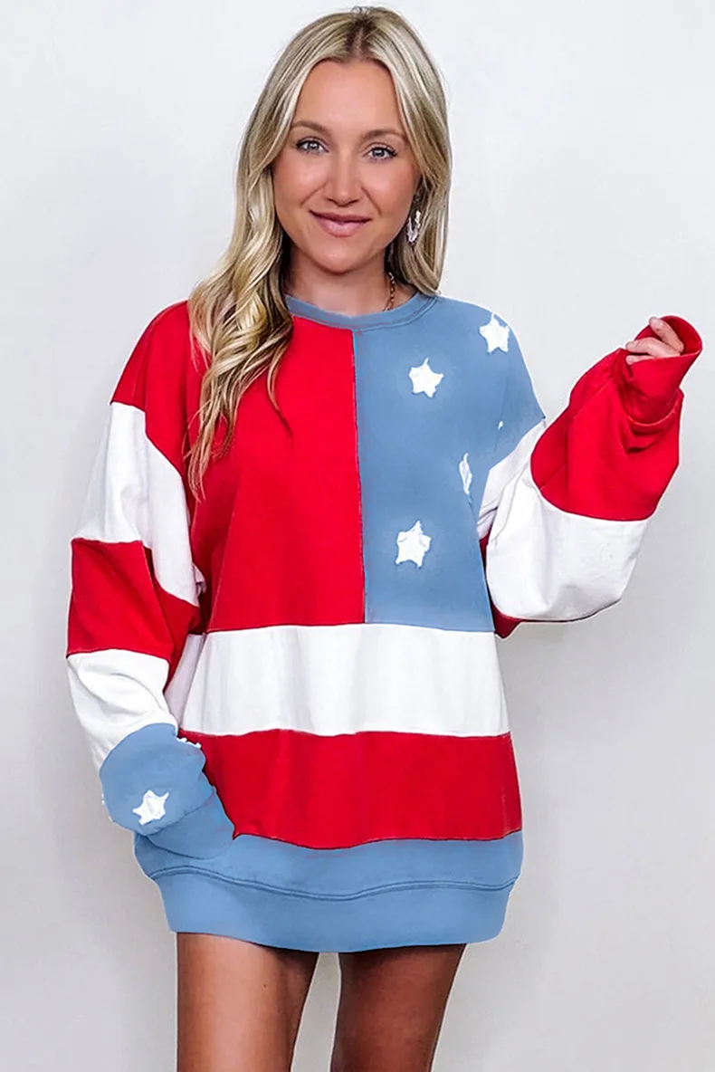 

Fashion Color Matching Round Neck Pullover Sweatshirt For Women 2025 Spring Autumn New Loose Long-sleeve Tops