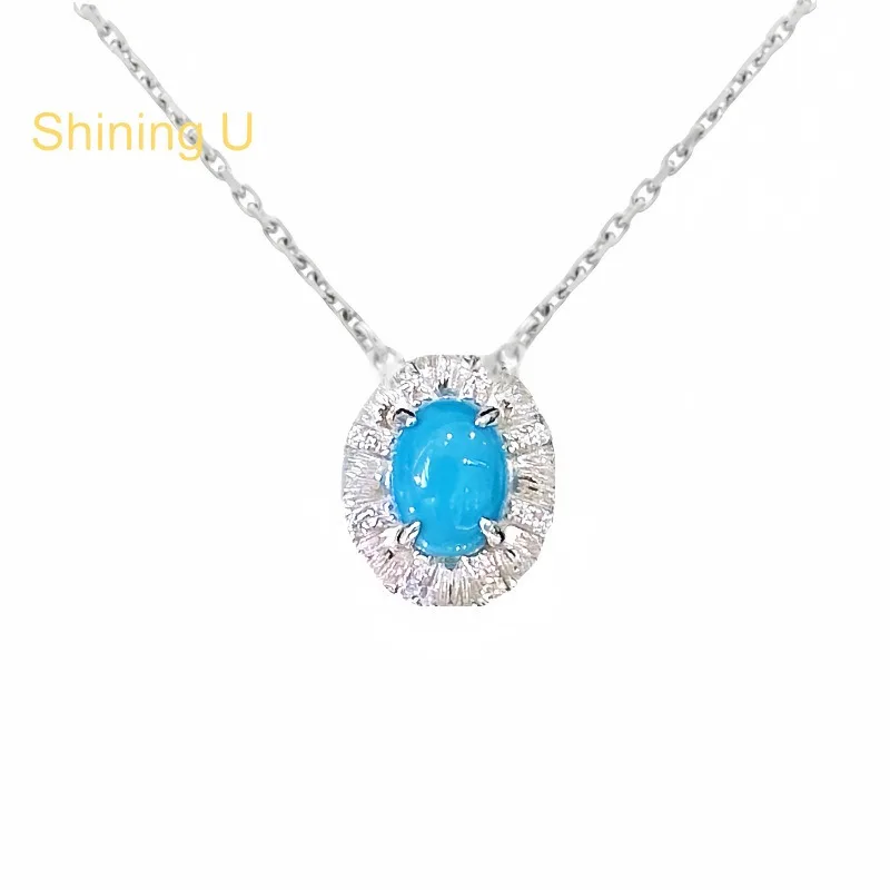 

Shining U Vintage S925 Silver Oval Turquoise Jewelry Set Stud Earrings Necklacefor Women Fine Jewelry Summer