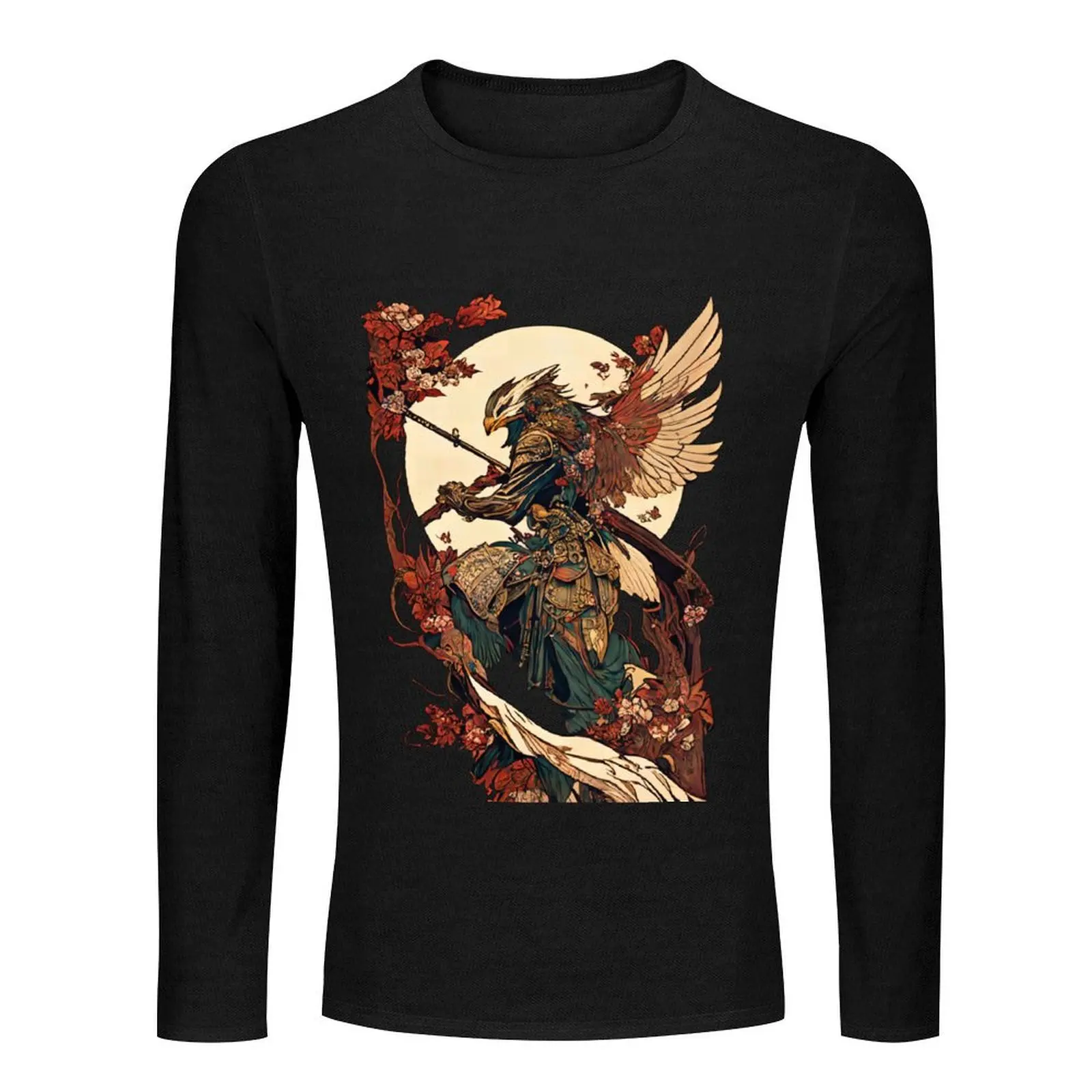 Eagle Warrior Samurai Vintage Art Nouveau Long T-Shirt vintage t shirt custom t shirts graphics t shirt T-shirts for men cotton