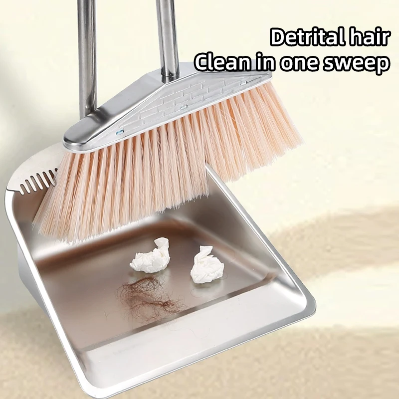 Scraping Dustpan Broom Household Set Combination Broom Sweeping Artifact Stainless Steel Garbage Shovel Broom Desktop Strong Ext