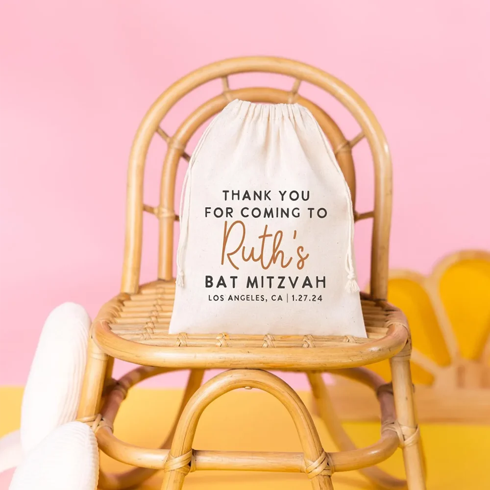 

Custom 5Pcs Bar Mitzvah Goodie Bag Birthday Drawstring Candy Bag Jewish Celebration Party Decoration Supplies Bat Mitzvah Gift