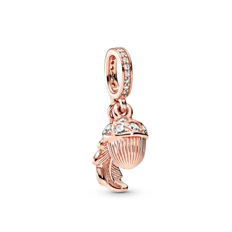 Hot Sale Sparkling Rose Gold Plated Series Charm Beads Fit Original Pandora 925 Sterling Silver Bracelet DIY Women Jewelry Gifts