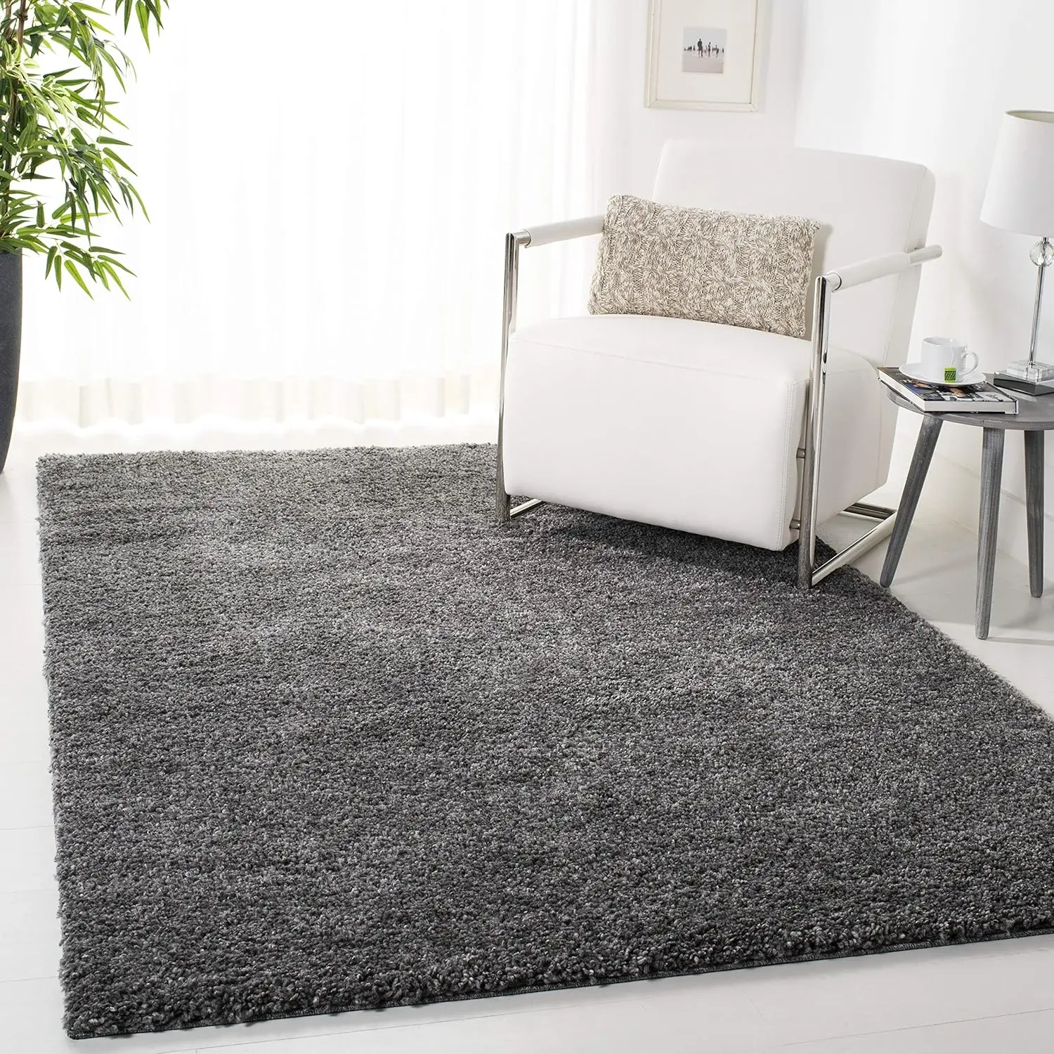 Shag Collection Area Rug - 8' x 10', Grey, Solid Design, Non-Shedding & Easy Care, 1.2-inch Thick Ideal for High