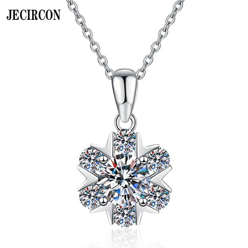 

JECIRCON D Color 1ct Moissanite Necklace for Women S925 Sterling Silver Clavicle Chain Romantic Snowflake Pendant Party Jewelry