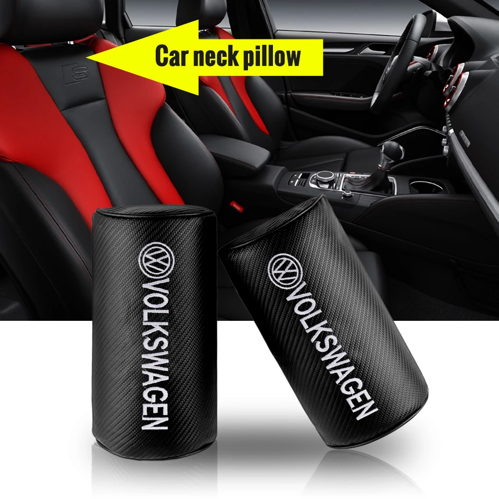Auto-Dekoration, Kohlefaser-Nackenkissen, PU-Leder-Kopfstütze für Volkswagen Golf Rline Passat GTI Lavida Sagitar Scirocco Tiguan
