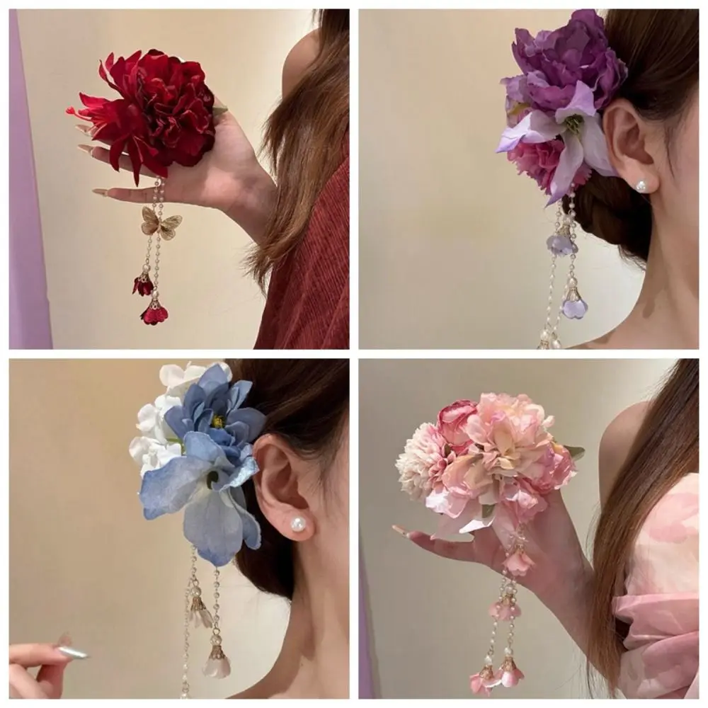Fairy Tassel Hanfu Hair Accessories Ancient Style Headdress Chinese Style Hair Clip Headpieces Colorful Flower Hairpin Party