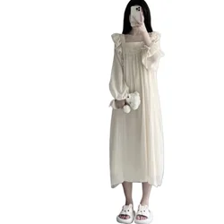 Chemise de nuit Palace Wind pour femme, vêtements de nuit princesse française, pyjama fin à manches longues, chemises de nuit à nœud, taille extra large adt, 150kg