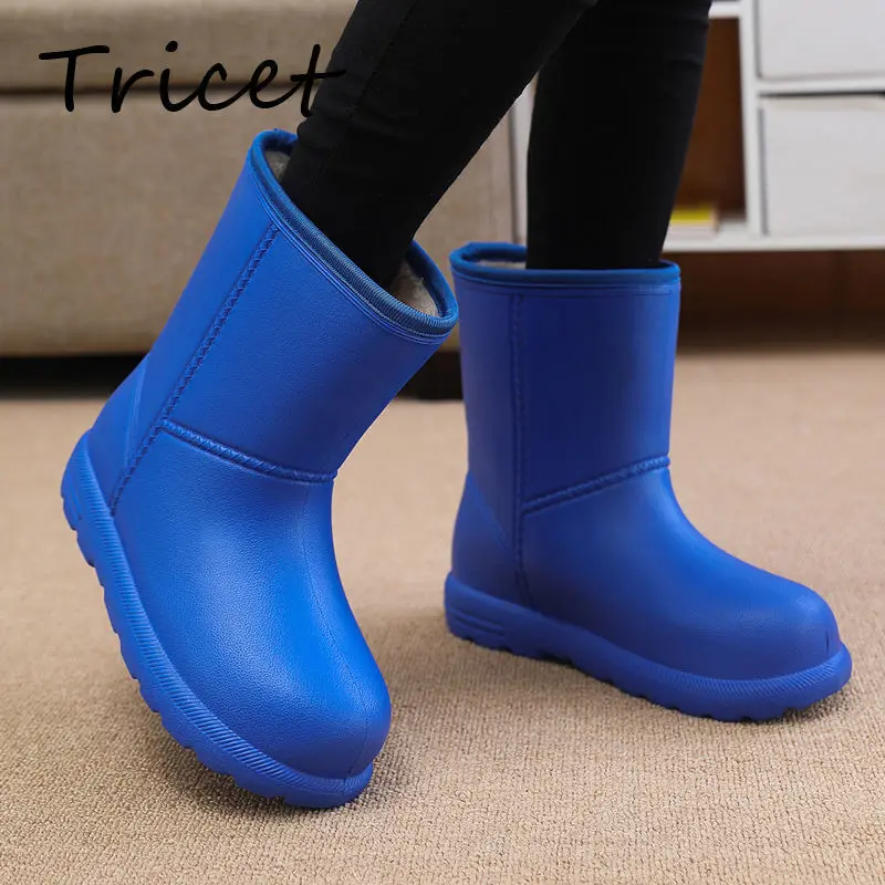 Women's EVA Short Rain Boots New Winter Warm Plush Snow Boots Solid Thick Bottom Female Footwear Outdoor Waterproof Water Shoes