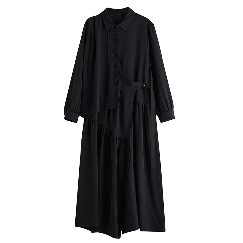 NYFS 2025 Herbst Neue Lose plus Größe Vintage Patchwork Hemd Kleid Robe Langarm frauen Kleider