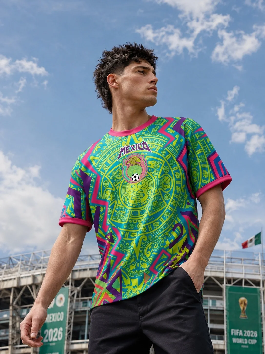 2026 Mexico Soccer Jersey T Shirt 5 Colors Available Aztec Totem Eagle Print Unisex Vintage Style Breathable Motorcycle T-Shirts