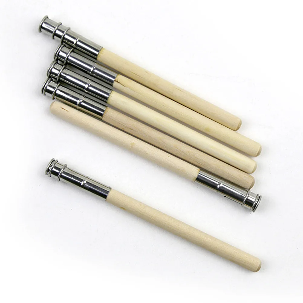 5Pcs Pencil Extender Wood Metal Clamp Comfortable Handle Pencil Lengthener for Students Artists Teachers Drawing Art Supplies