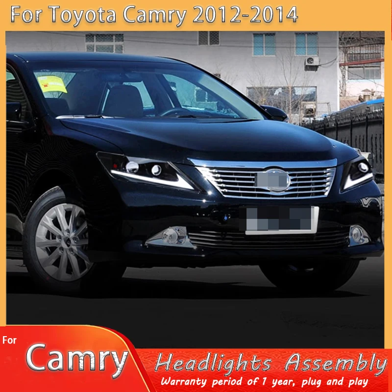 

Автомобильные передние фонари для Camry 7th 2012-2014, светодиодные автомобильные фары в сборе, обновленные ангельские глазки, бифокальные линзы, мигающие поворотники, аксессуары