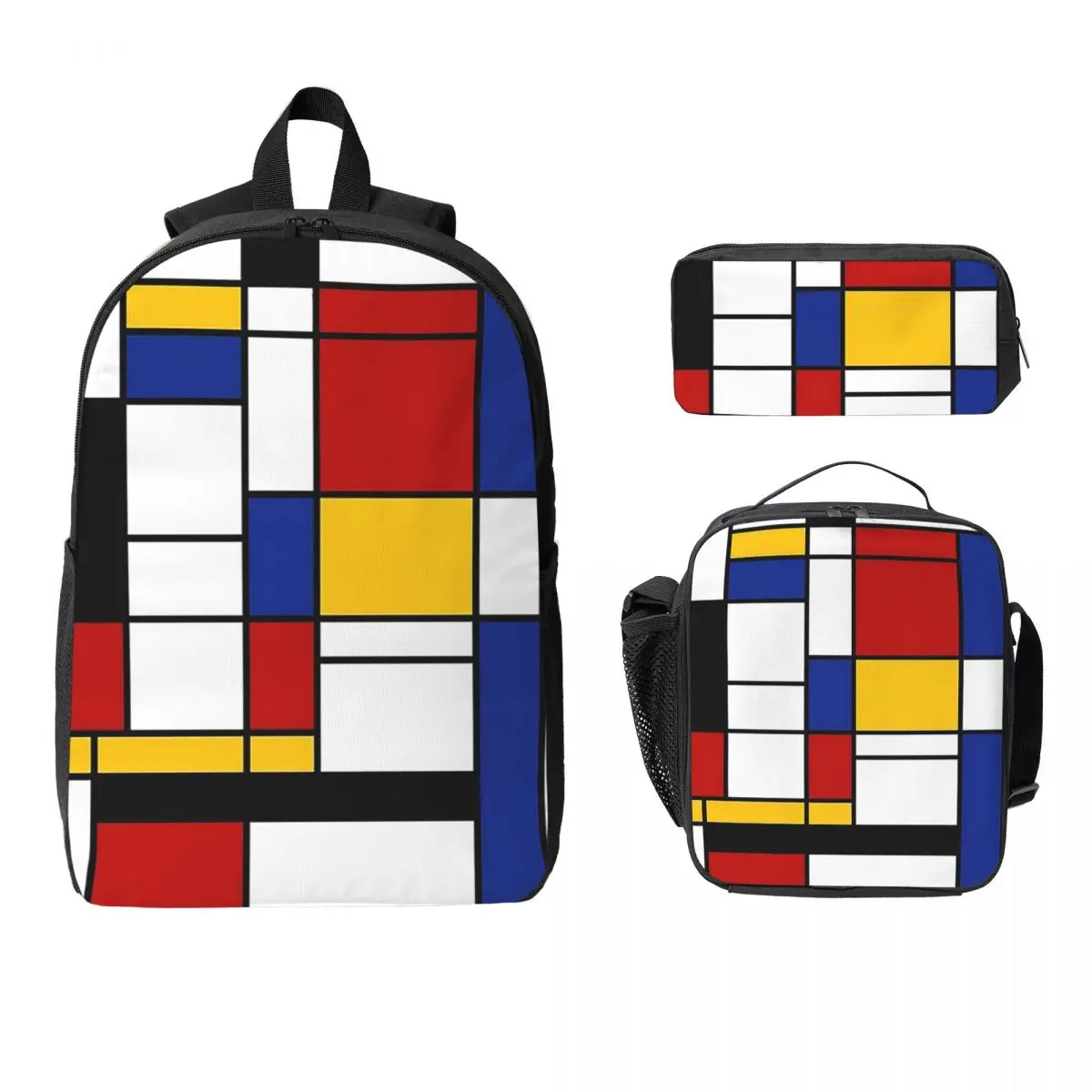 Piet Mondrian Backpack Student BookBag School Bag Computer Shoulder Bags 3ps Insulated Lunch Bag Pencil Case