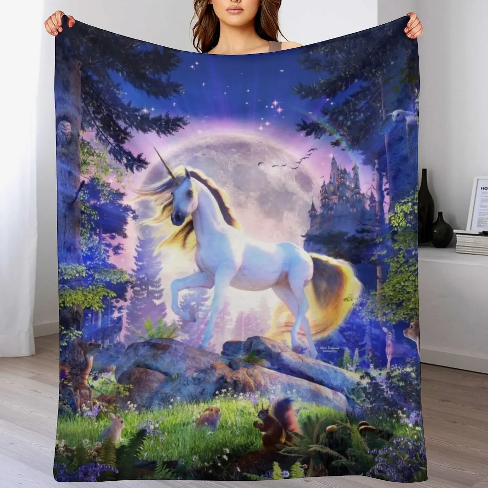 

Moonlight Unicorn Throw Blanket Winter beds Soft Plaid cosplay anime Hairys Blankets