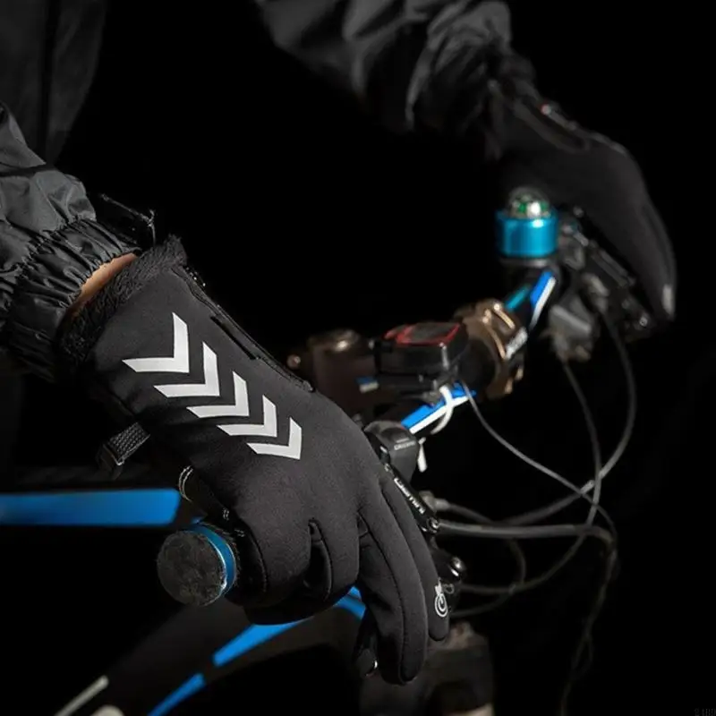 Full-Finger Electric Winter Cycling Gloves with Corded Heat Control, Contact-Area Texture, and White V Pattern 24BD