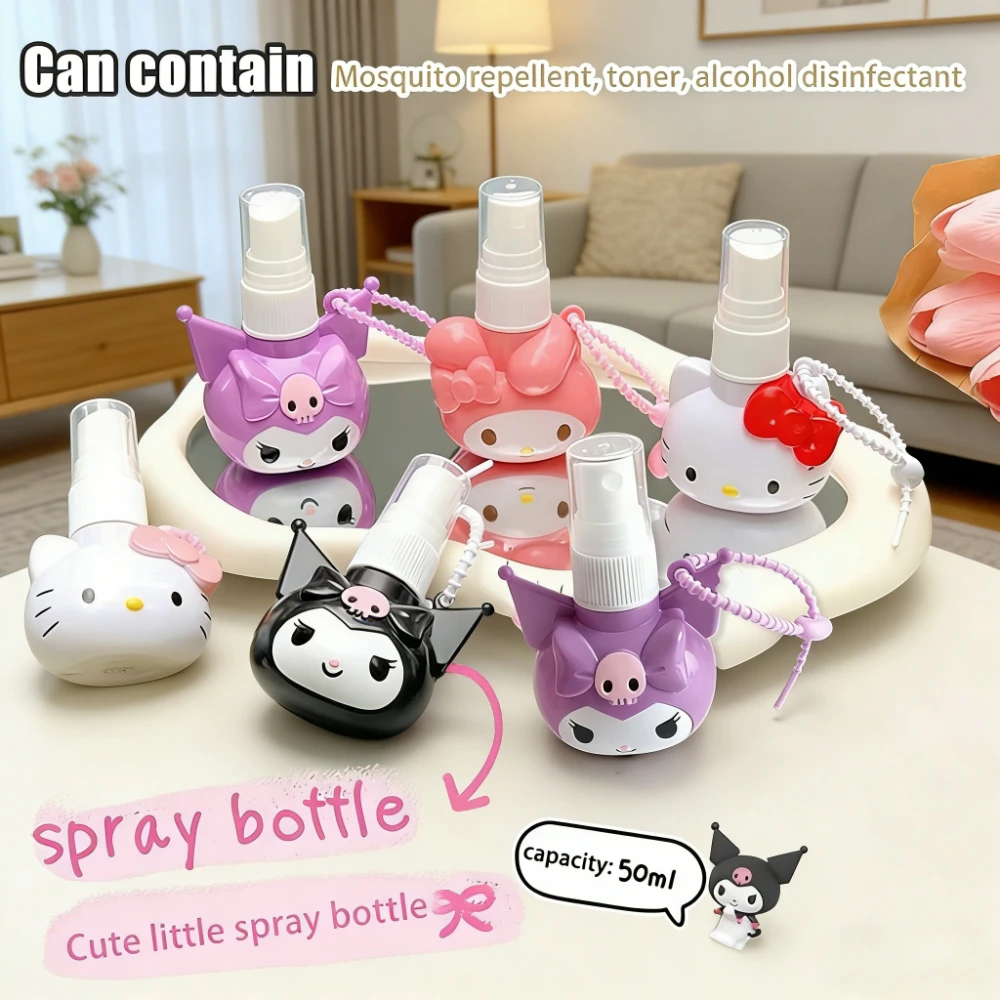 Botella de Spray Kawaii Anime Sanrio de 50 ml, Kuromi Cinnamoroll My Melody, Botella de Perfume Portátil para Estudiantes, Viajes, Cosméticos, Alcohol