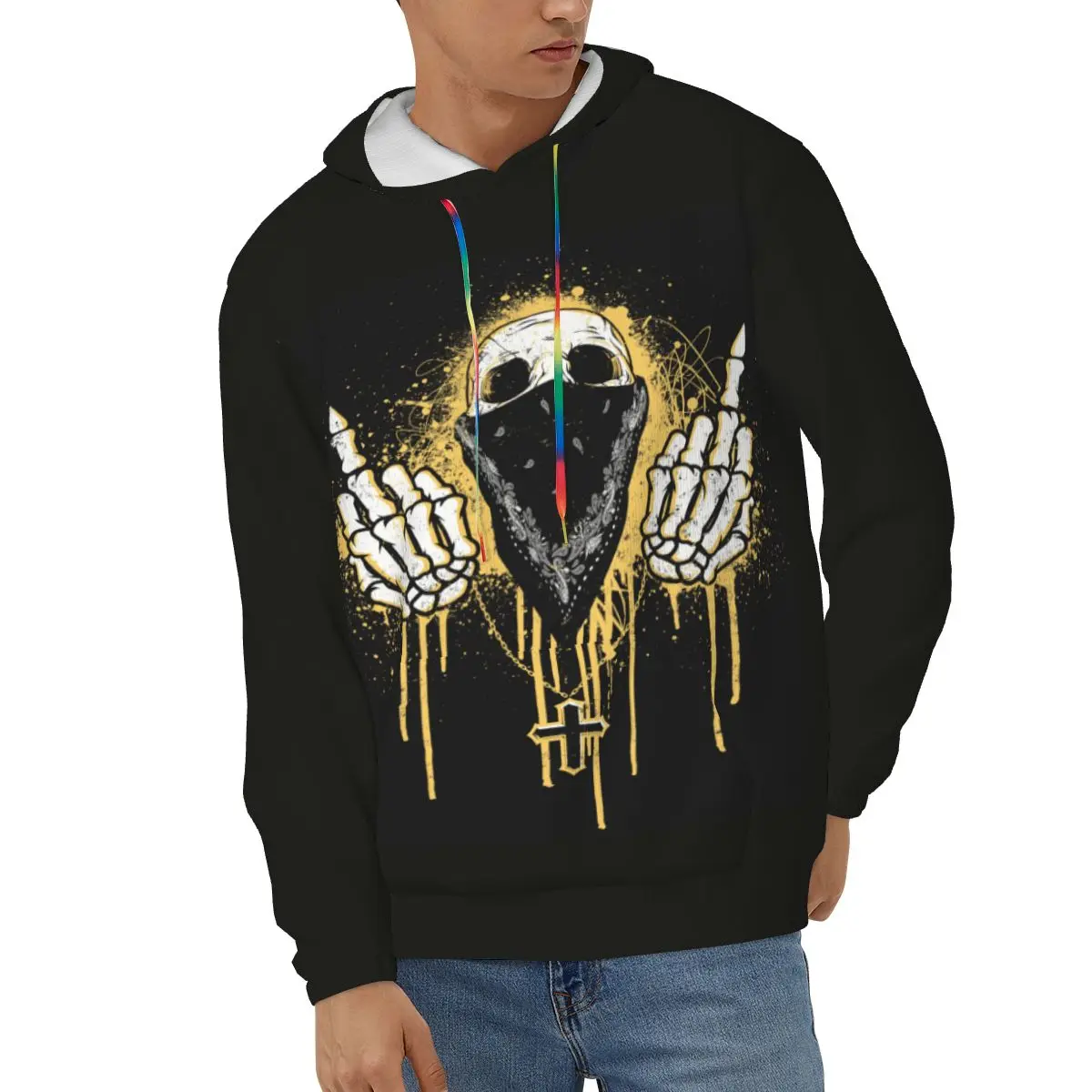 

Skull Flips The Bird Men's Hoodies Autumn Winter Hooded Sweatshirt Hoodie Hip Hop Pullover Hoody