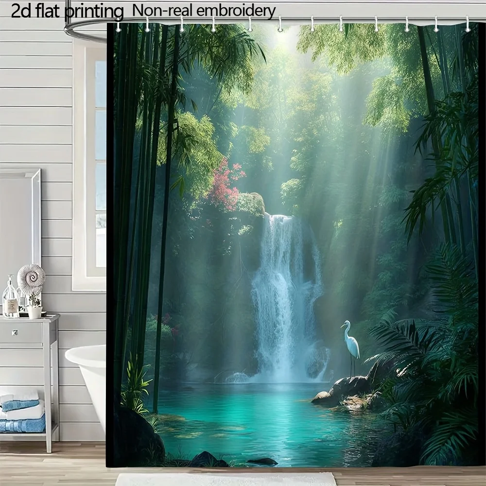 

Цифровая иллюстрация водопада в джунглях, занавеска для душа, 1 шт., с 12 крючками, для ванной комнаты, домашнего декора, полиэстер, 70,8x70,8 дюймов