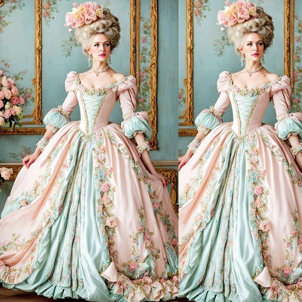Rosa Vintage Viktorianisches Rokoko Französisches Königliches Hofpalast-Kostüm der Königin Marie Antoinette Georgisches Herzoginnen-Korsettkleid Ballkleid