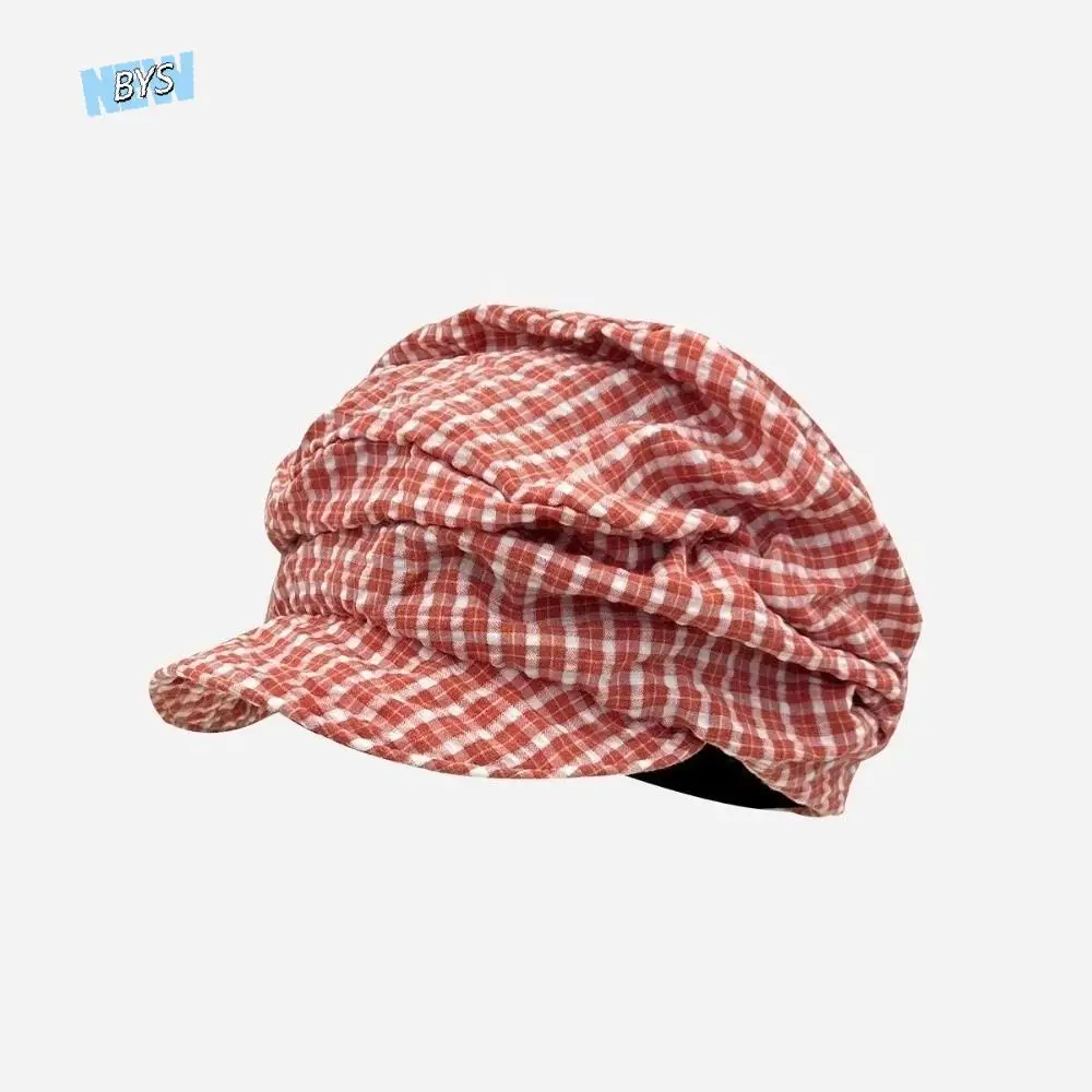 

Retro Vintage Y2k Plaid Beret Japanese Cloud Octagonal Cap Soft Brim Artist Newsboy Cap Outdoor