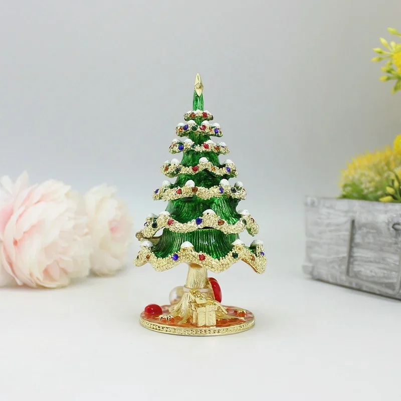 SHINNYGIFTS  New Style Metal Crafts Enamel Christmas Trinket Box Small Home Decorative Christmas Gifts Wholesales