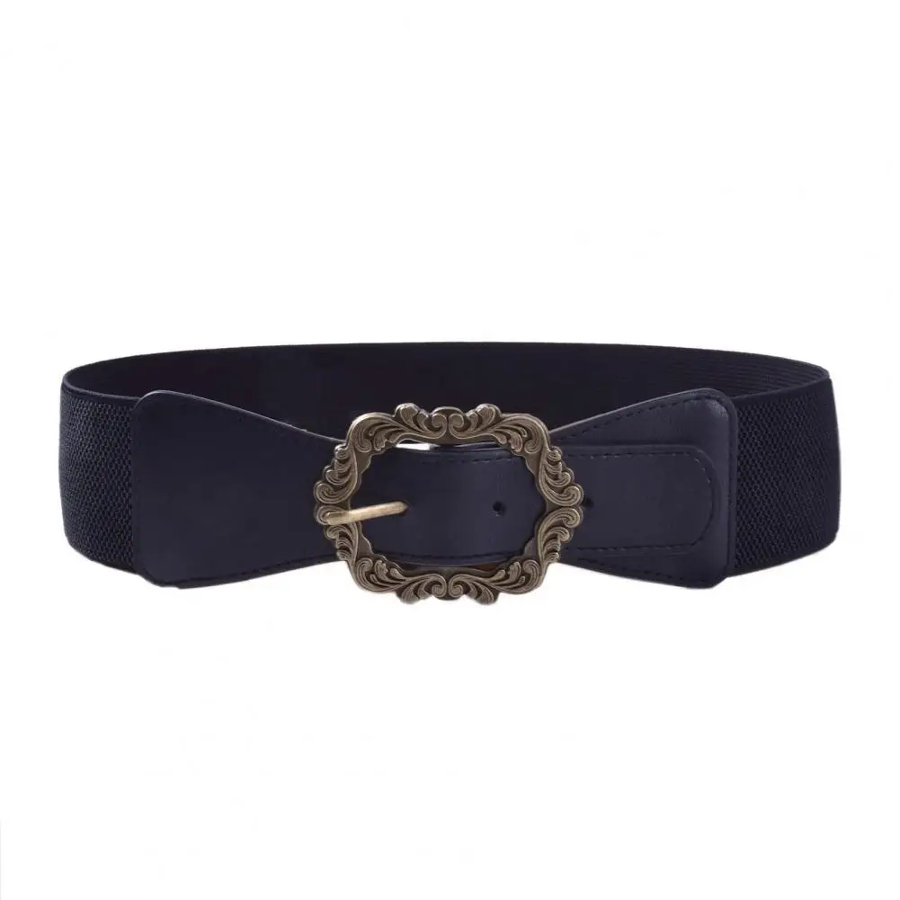 Ceinture à haute élasticité pour femme, bande large, rétro, fleur sculptée, structure en métal, anti-alde, anti-casse, grande tenue, taille fine, dame, sueur