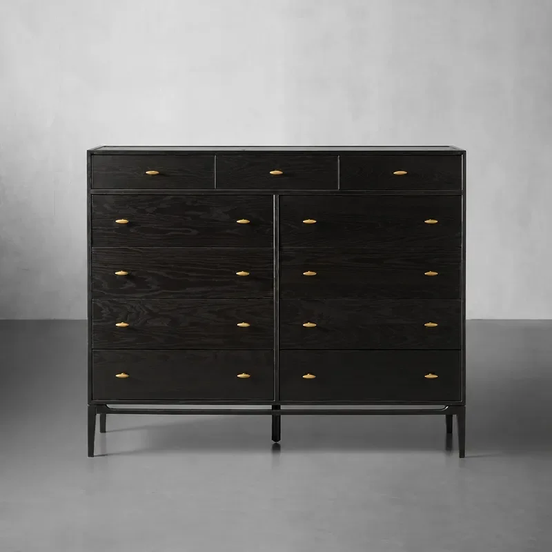 Retro Solid Wood Chest Neoclassical Black Storage Cabinet Bedroom Furniture Rural Light Luxury Dresser Organizer