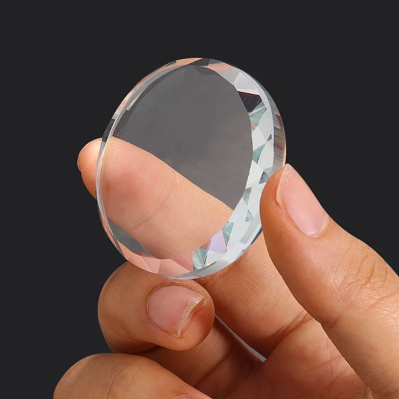 45MM Laser Faceted Prism Glass Round Clear Crystal Crafts Trophy Base Display Stand Grafted Eyelashes Manicure Spacer Tray Decor