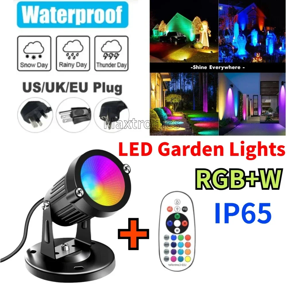 6W LED Garden Lawn Lights RGB+Warm White with Remote Control Landscape Lighting Flood Lamp Waterproof Outdoor 16 Color Spotlight