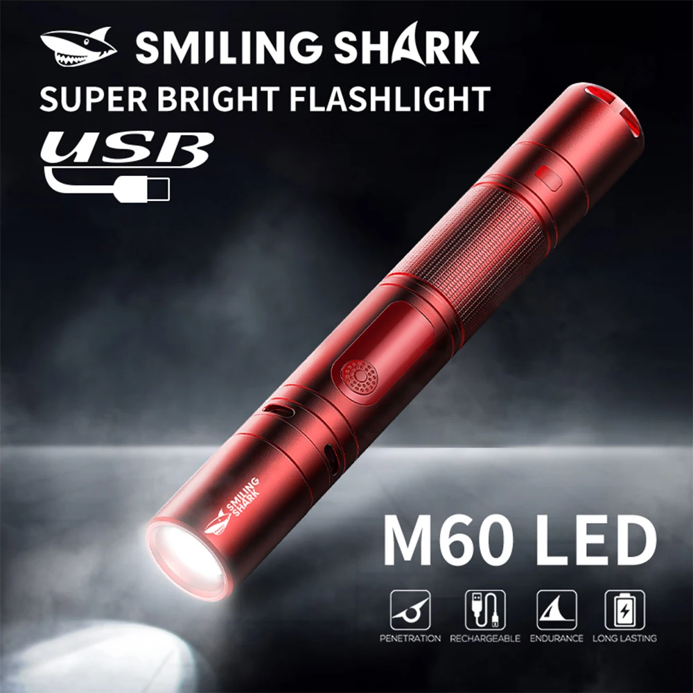 

Smiling Shark SD-0720 LED Flashlight, Super Bright Handheld Flashlight, Long-lasting Flash Light Rechargeable for Outdoors(Red)