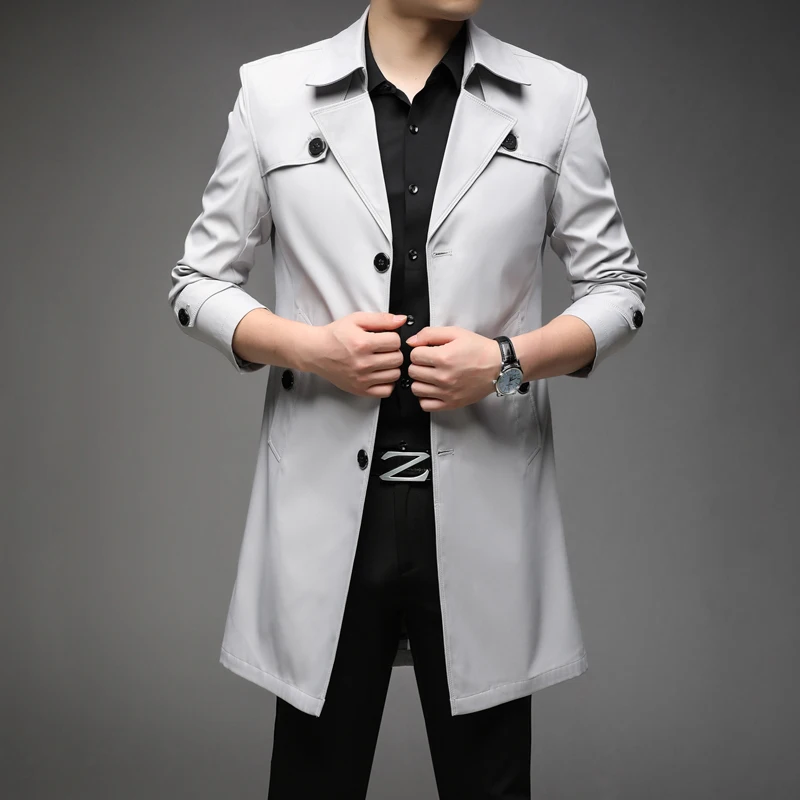 Thoshine Brand Spring Autumn Men Long Trench Coats Superior Quality Buttons Male Fashion Outwear Jackets Windbreaker Plus Size