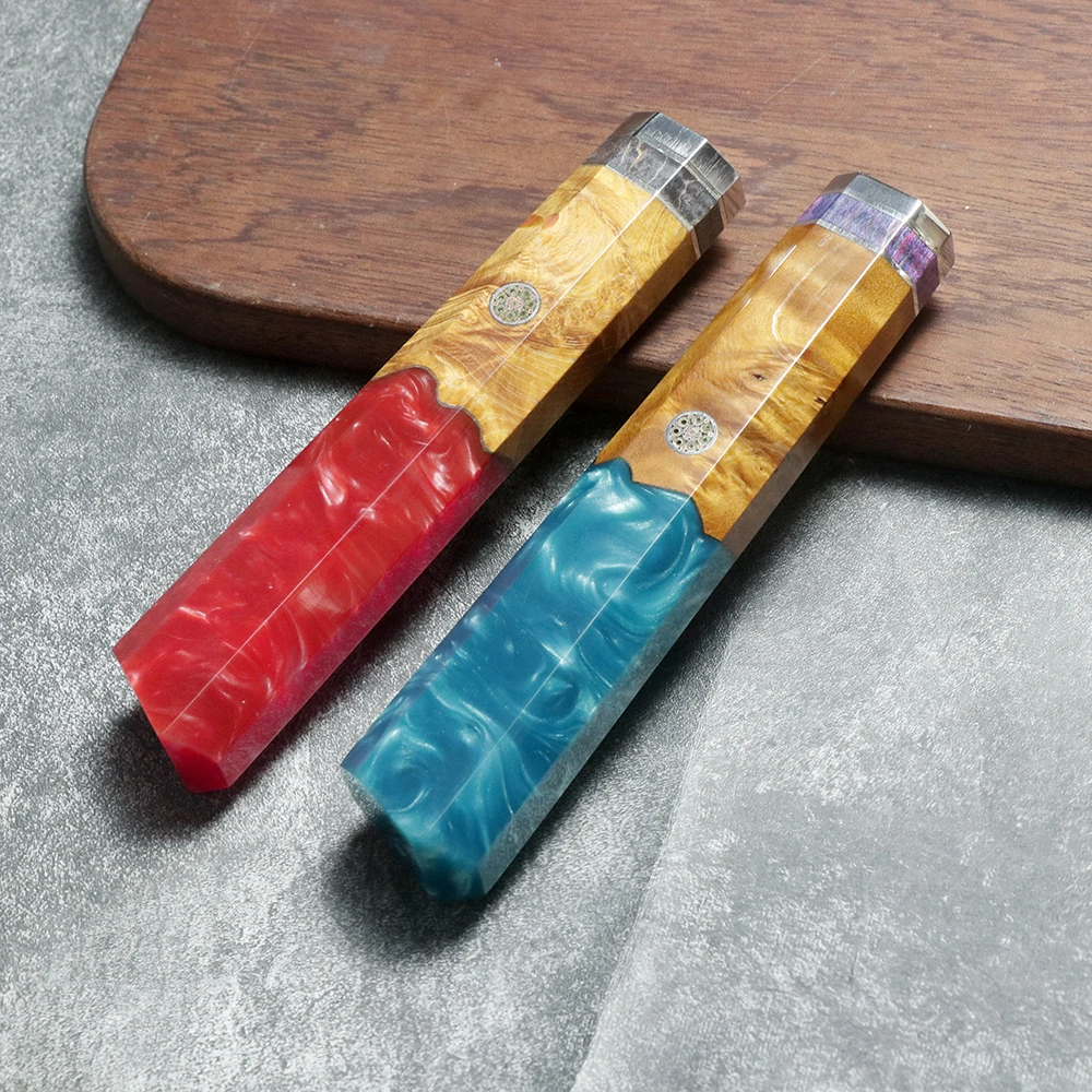 JUMCSONG japoński DIY ośmiokątny uchwyt Yusheng nóż uchwyt z żywicy nóż szefa kuchni Sushi nóż kuchenny Kiritsuke uchwyt noża narzędzie EDC — zdjęcie 6