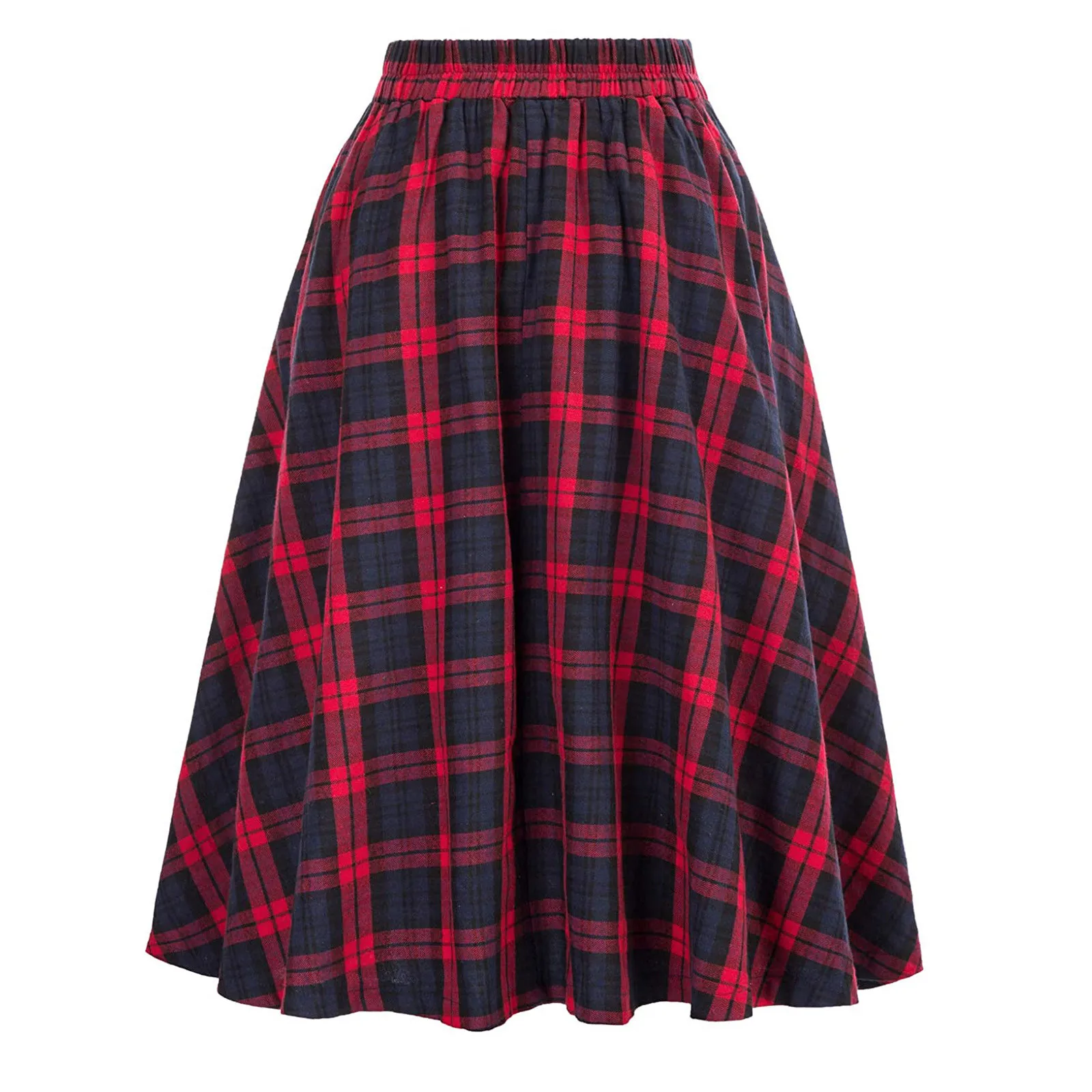 Retro High Waist Plaid Skirt Women Vintage Button Pleated Skirt Casual Female A-Line Skirt Jupe Femme